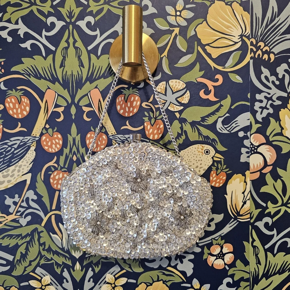 Vintage Silver Sequin & Hand Beaded Clutch